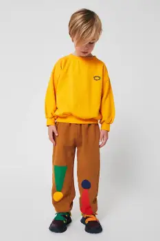 Bobo Choses pantaloni de trening din bumbac pentru copii Chess Pawn culoarea maro, cu imprimeu, 225AC068 imagine