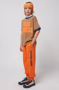 Bobo Choses pantaloni de trening din bumbac pentru copii culoarea portocaliu, cu imprimeu, 125AC140 imagine