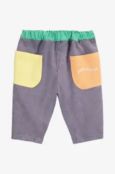Bobo Choses pantaloni din bumbac pentru bebelusi culoarea gri, neted, 125AB062 imagine