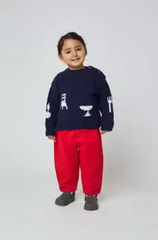Bobo Choses pantaloni din bumbac pentru bebelusi culoarea rosu, neted imagine