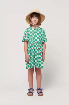 Bobo Choses rochie din bumbac pentru copii culoarea verde, mini, evazati imagine