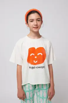 Bobo Choses tricou de bumbac pentru copii Joyful Face culoarea alb, 125AC017 imagine