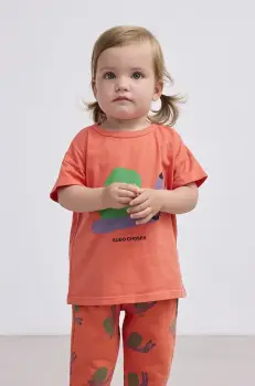 Bobo Choses tricou din bumbac pentru bebelusi Funny Snail culoarea portocaliu, cu imprimeu, 125AB012 imagine