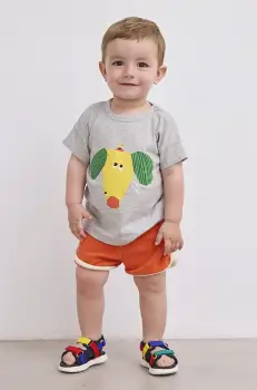 Bobo Choses tricou din bumbac pentru bebelusi Happy Dog culoarea gri, cu imprimeu, 125AB009 imagine