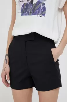 Bomboogie pantaloni scurti femei, culoarea negru, neted, high waist imagine