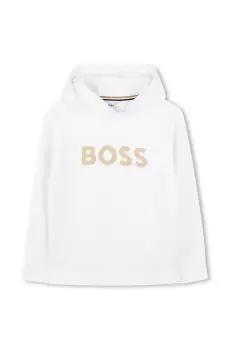 BOSS bluza copii culoarea alb, cu gluga, cu imprimeu, J52027 imagine