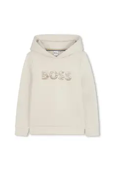 BOSS bluza copii culoarea bej, cu gluga, cu imprimeu, J52355 imagine