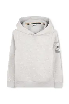 BOSS bluza copii culoarea gri, cu gluga, melanj, J52354 imagine