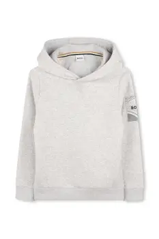 BOSS bluza copii culoarea gri, cu gluga, uni, J52354 imagine