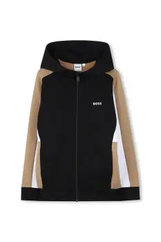 BOSS bluza copii culoarea negru, cu gluga, cu imprimeu, J52322 imagine