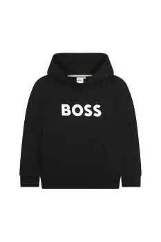 BOSS bluza copii culoarea negru, cu gluga, cu imprimeu, J52351 imagine