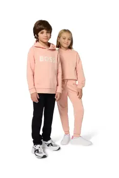 BOSS bluza copii culoarea portocaliu, cu gluga, cu imprimeu, J52351 imagine