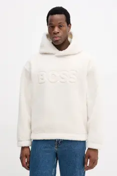 BOSS bluza culoarea bej, cu gluga, uni, 50550698 imagine