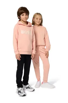 BOSS bluza culoarea portocaliu, cu gluga, uni, J52423 imagine