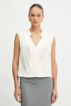 BOSS bluza de matase culoarea bej, uni, 50548238 imagine