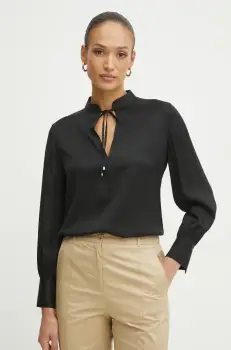 BOSS bluza de matase femei, culoarea negru, neted, 50538492 imagine