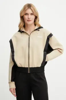 BOSS bluza femei, culoarea bej, cu gluga, cu imprimeu, 50541327 imagine