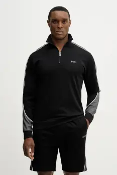 BOSS bluza lounge Tracksuit 1/4 Jacket culoarea negru, uni, 50554780 imagine