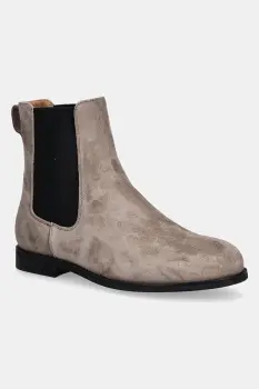 BOSS botine din piele intoarsa Lycia culoarea maro, cu toc plat, 50548594 imagine