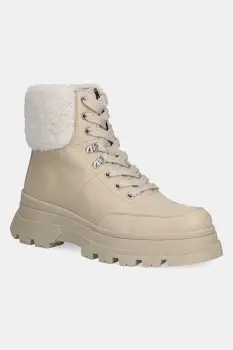 BOSS botine Foster culoarea bej, cu toc plat, izolat, 50552767 imagine