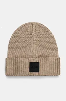 BOSS caciula de lana culoarea bej, de lana, din tesatura neteda, 50522426 imagine