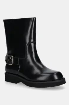 BOSS cizme de piele Eleri culoarea negru, cu toc plat, 50548759 imagine