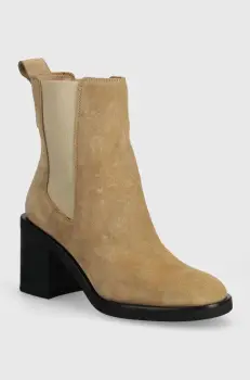 BOSS cizme din piele intoarsa Camy femei, culoarea bej, cu toc drept, 50523448 imagine