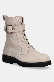 BOSS cizme din piele intoarsa Eleri culoarea bej, cu toc plat, 50552774 imagine