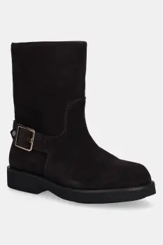 BOSS cizme din piele intoarsa Eleri culoarea maro, cu toc plat, 50552755 imagine