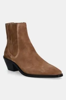 BOSS cizme din piele intoarsa Niara culoarea maro, cu toc drept, 50548781 imagine