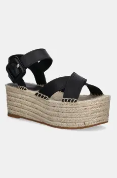 BOSS espadrile de piele Machica culoarea negru, cu platforma, 50542356 imagine