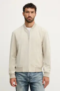 BOSS geaca bomber din piele intoarsa BECKHAM X BOSS culoarea bej, de tranzitie, 50549074 imagine