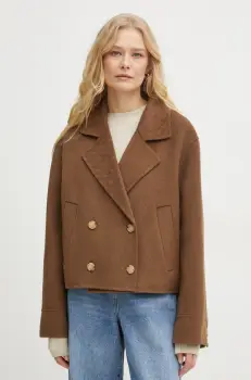 BOSS geaca de lana culoarea maro, de tranzitie, 50534472 imagine