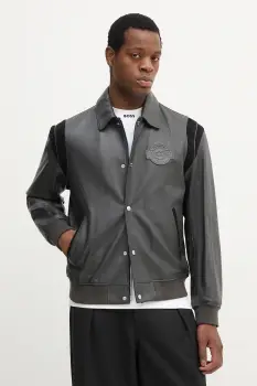 BOSS geaca de piele culoarea gri, de tranzitie, 50543223 imagine