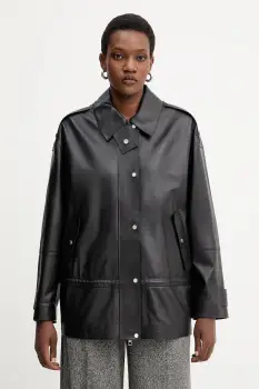 BOSS geaca de piele culoarea negru, de tranzitie, 50544445 imagine