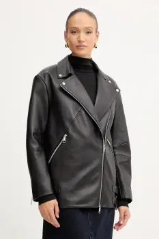 BOSS geaca ramones de piele culoarea negru, de tranzitie, oversize, 50547474 imagine