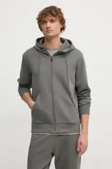 Boss Green bluza barbati, culoarea gri, cu gluga, neted imagine