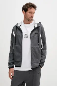 BOSS Green bluza culoarea gri, cu gluga, cu imprimeu, 50543130 imagine