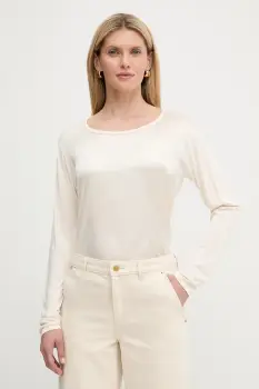 BOSS Green bluza din amestec de matase culoarea bej, uni, 50541888 imagine