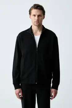 BOSS Green hanorac cu fermoar pentru barbati cu bumbac SW_Collar Full Zip imagine