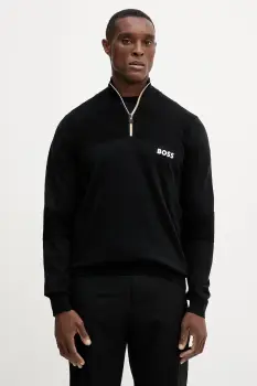 BOSS Green pulover culoarea negru, light, cu guler, 50541953 imagine