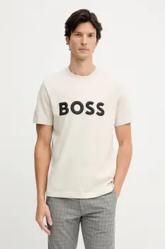BOSS Green tricou din bumbac culoarea bej, cu imprimeu, 50548411 imagine