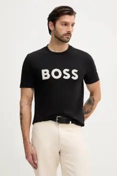 BOSS Green tricou din bumbac culoarea negru, cu imprimeu, 50548411 imagine