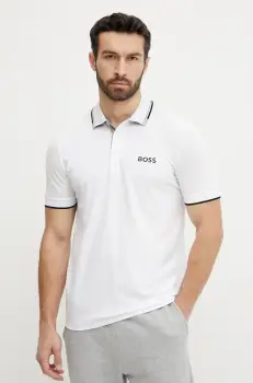 BOSS Green tricou polo barbati, culoarea alb, cu imprimeu, 50469102 imagine