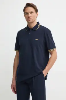 BOSS Green tricou polo barbati, culoarea albastru marin, cu imprimeu, 50506193 imagine