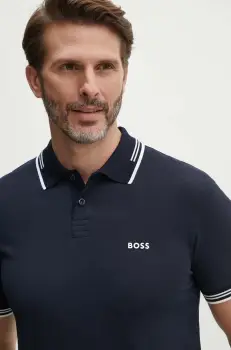 Boss Green tricou polo barbati, culoarea albastru marin, cu imprimeu imagine