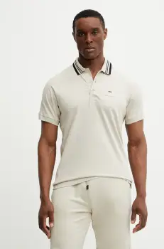 BOSS Green tricou polo barbati, culoarea bej, cu imprimeu, 50538176 imagine