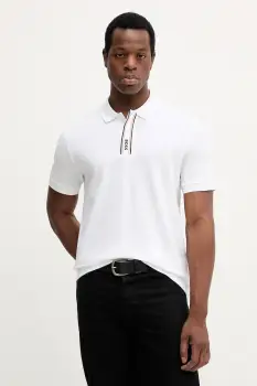 BOSS Green tricou polo culoarea alb, uni, 50549362 imagine