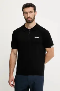 BOSS Green tricou polo culoarea negru, uni, 50537146 imagine