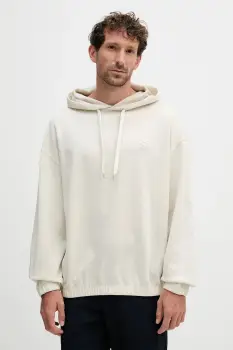 BOSS hanorac de bumbac culoarea bej, cu gluga, uni, 50544099 imagine